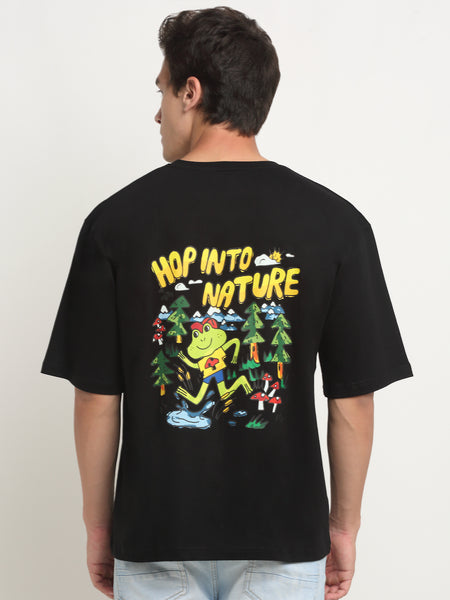 Hop Into Nature - Black Oversized T-Shirt