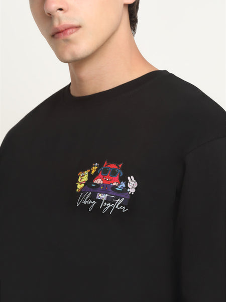 Vibing Together Black Oversized T-Shirt