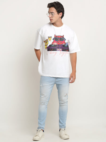 Vibing Together Glow Out White Oversized T-Shirt
