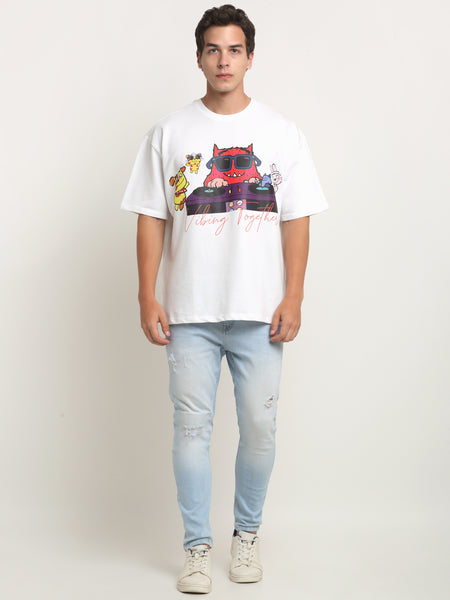 Vibing Together Glow Out White Oversized T-Shirt
