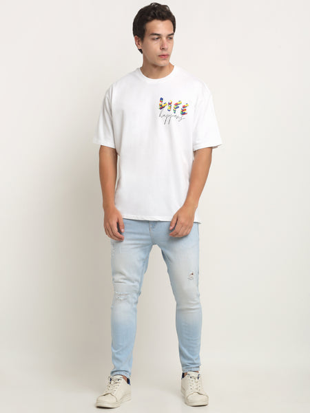 Life Happens - White Oversized T-Shirt