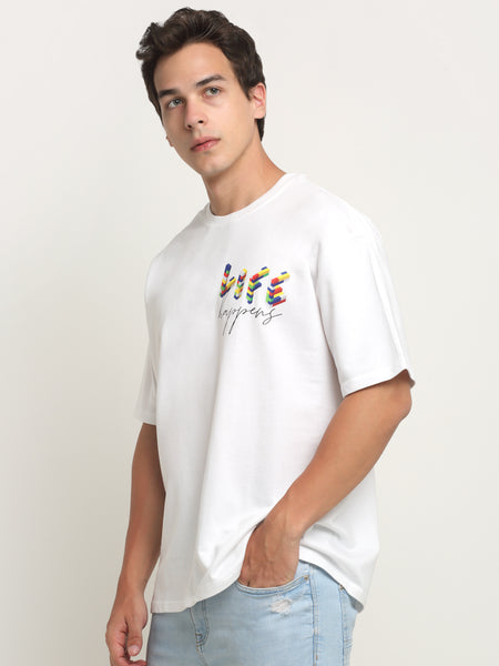 Life Happens - White Oversized T-Shirt