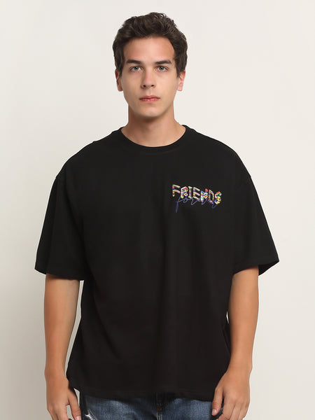 Friends Forever Blue Cursive Text Oversized T-Shirt - Black