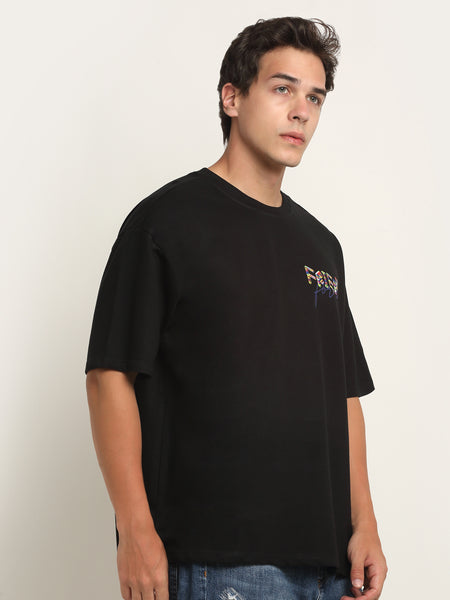 Friends Forever Blue Cursive Text Oversized T-Shirt - Black