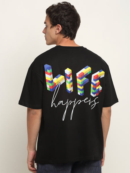 Life Happens Fnb-  Black Oversized T-Shirt
