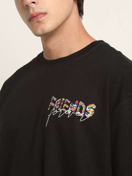 Friends Forever Diagonal Back Print Oversized T-Shirt