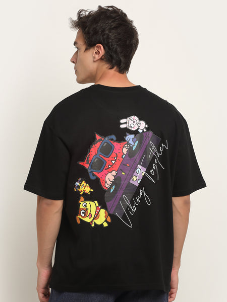 Vibing Together Diagonal Back Print Oversized T-Shirt