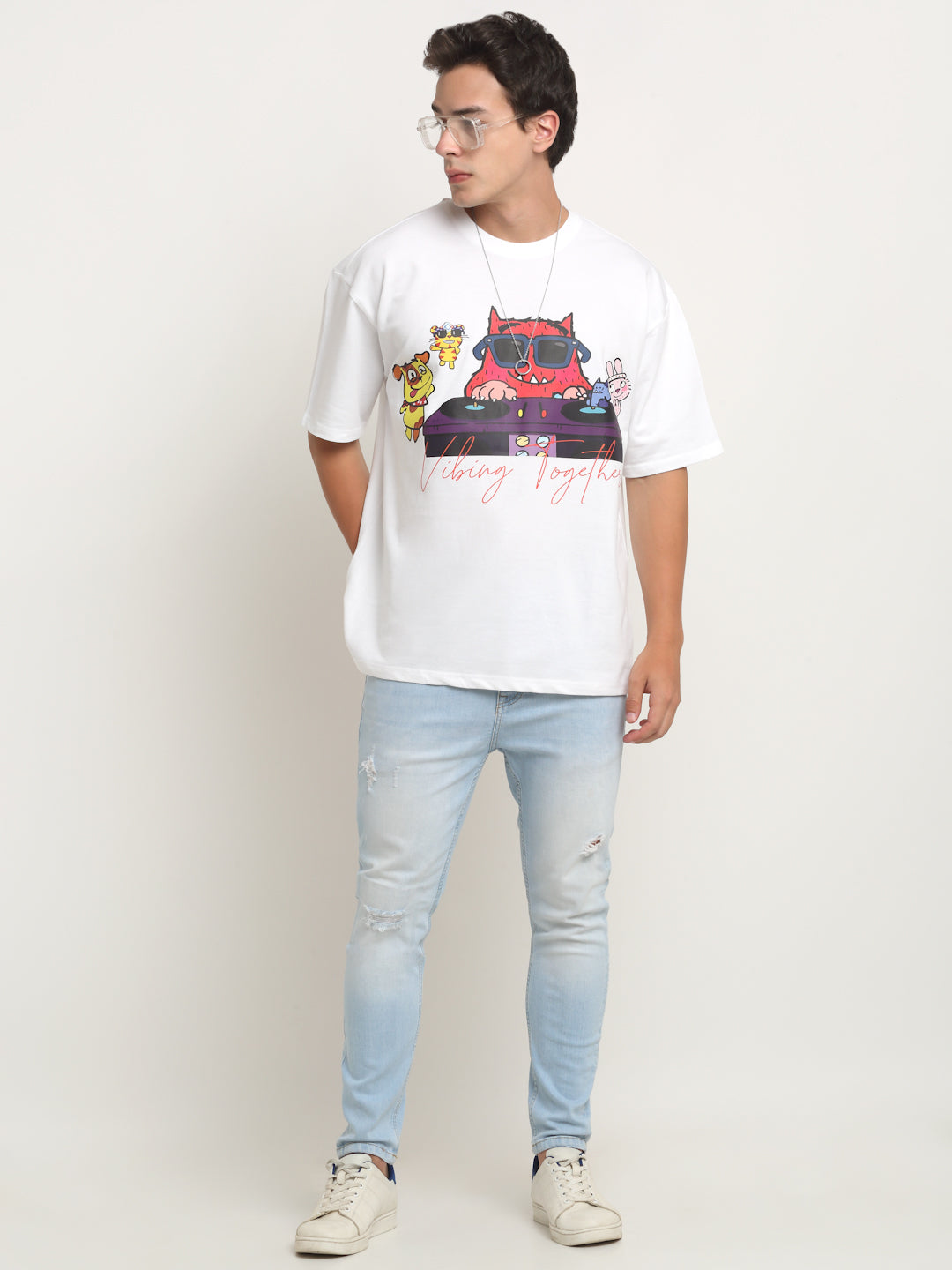 Vibing Together Glow Out White Oversized T-Shirt