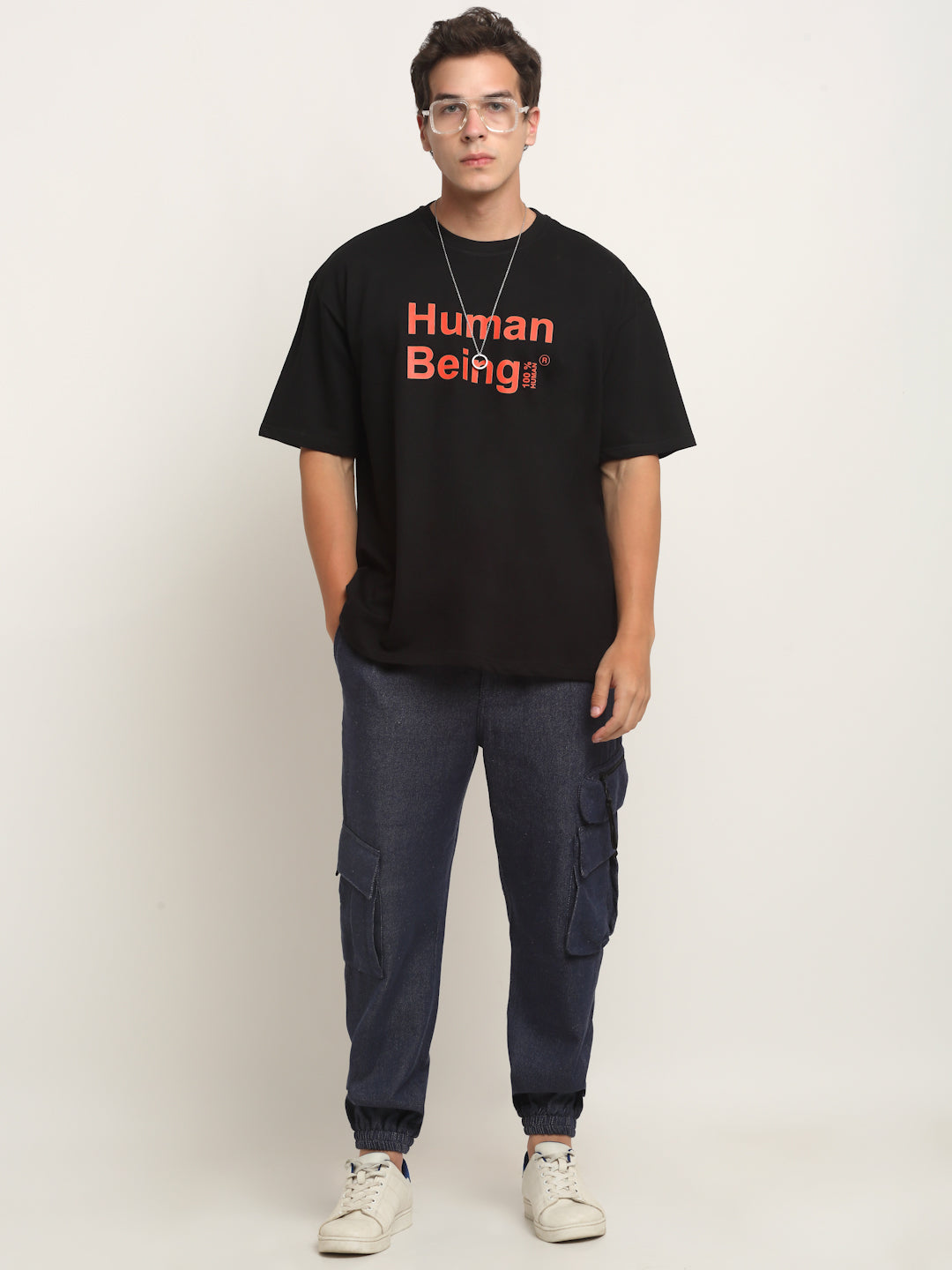 100% Human Being Energised Black Oversized T-Shirt