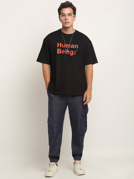 100% Human Being Energised Black Oversized T-Shirt