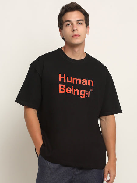 100% Human Being Energised Black Oversized T-Shirt