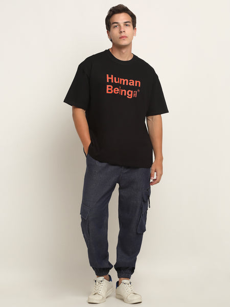 100% Human Being Energised Black Oversized T-Shirt