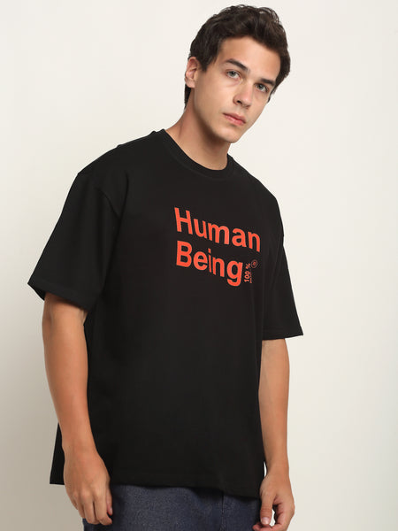 100% Human Being Energised Black Oversized T-Shirt