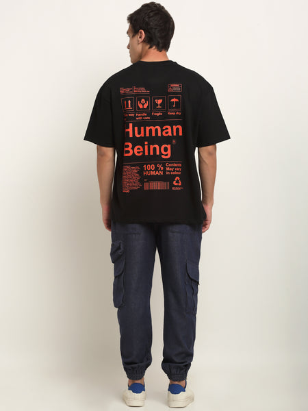 100% Human Being Energised Black Oversized T-Shirt