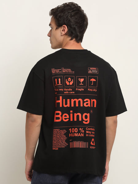 100% Human Being Energised Black Oversized T-Shirt