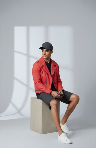 Contrast Zipper Detailed Biker Jacket