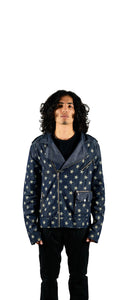 Star Printed Denim Biker Jacket
