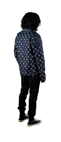 Star Printed Denim Biker Jacket